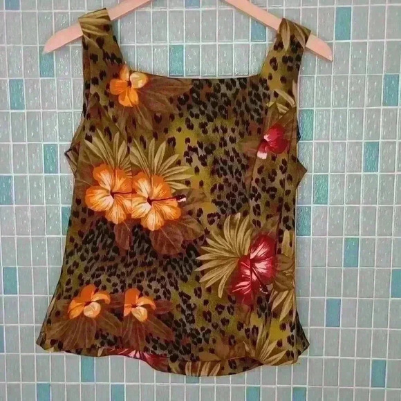 Vintage John Roberts Sleeveless Tropical Crop Blouse Top - Picture 2 of 12